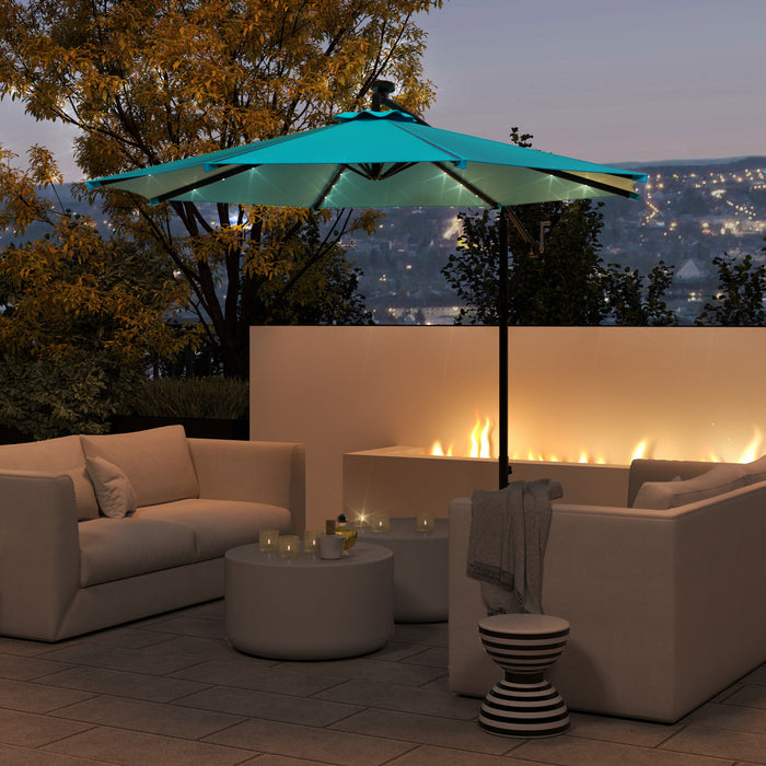 Outsunny Parasol Deporte Exterieur De 10pi Avec Eclairage Solaire Turquoise