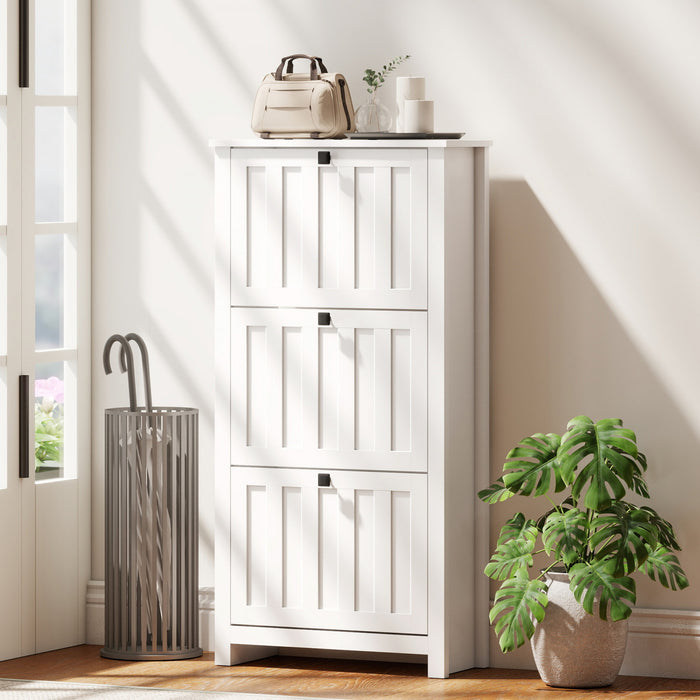 HOMCOM Meuble a chaussures etroit avec 3 tiroirs basculants, blanc