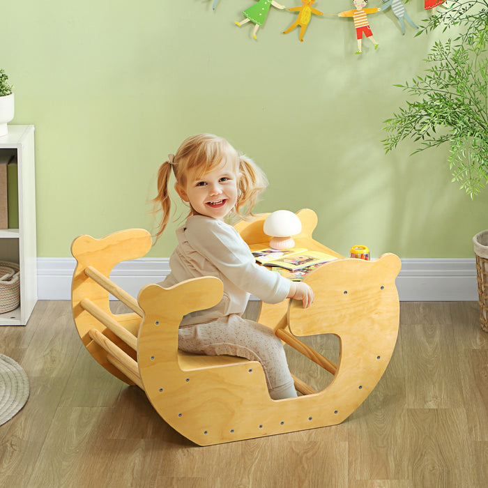 Qaba Jouet D'escalade 2 En 1 Pour Les Enfants, Arche En Bois Pour Bebe, Table Et Chaise Pour Enfants, Aire De Jeux, Gym Pour Garcons, Filles Et Enfants De 18 A 48 Mois