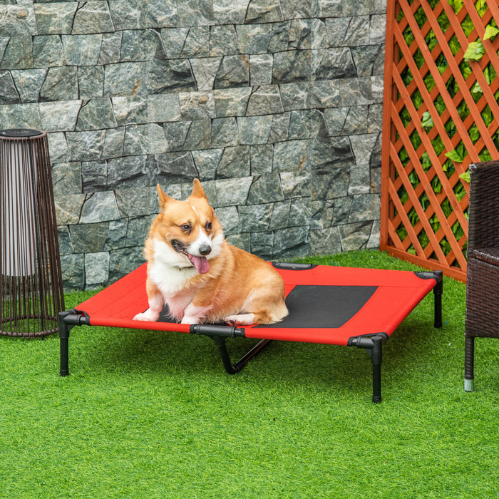 Pawhut 36\" X 30\" Lit Sureleve Pour Chien Et Chat Lit Pour Animaux De Camping, Cadre Metallique, Rouge