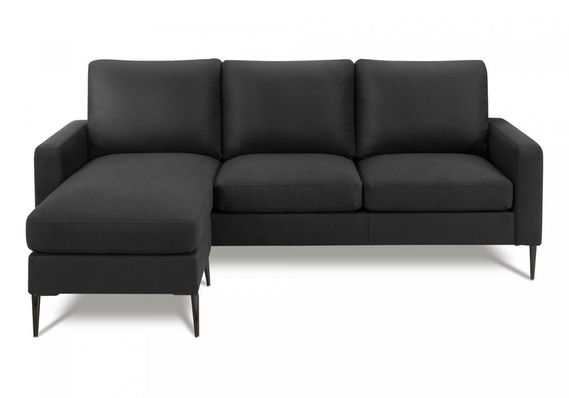 Sofa Chaise Longue Rembourre, 85\" De Large, Tissu Noir, Pieds En Metal Noir, Moderne