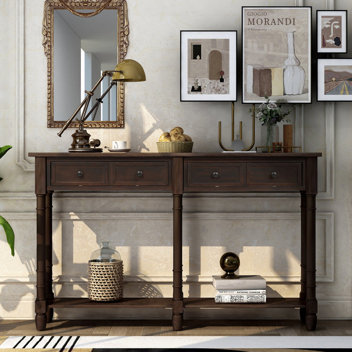Table Console Phyllis En Bois Massif Avec Tiroirs Et Etagere Inferieure - Espresso
