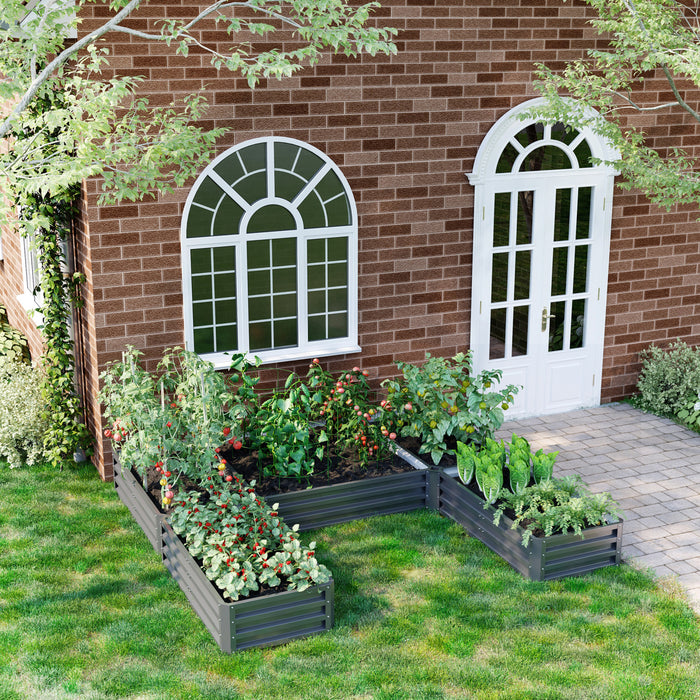 Outsunny 2,4 X 2,4 M Diy Lit De Jardin Sureleve, Lot De 5 Grandes Jardinieres En Acier Pour Plantes D'exterieur, Legumes, Fleurs, Herbes, Assemblage Facile, Gris