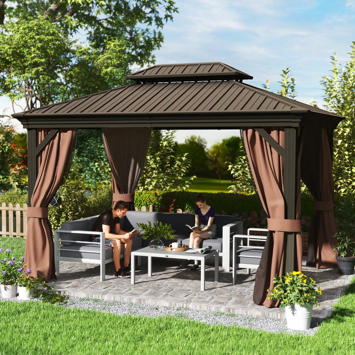 Outsunny Tonnelle D'exterieur A Toit Rigide 10' X 12', Marron