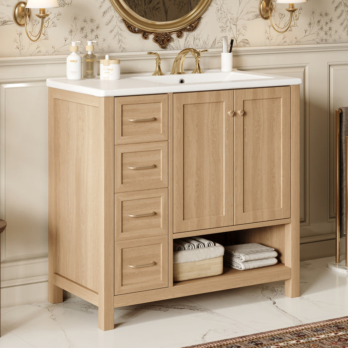 Oakmere Meuble-Lavabo Simple 36 po avec Deux Portes et Deux Tiroirs, Bois Naturel