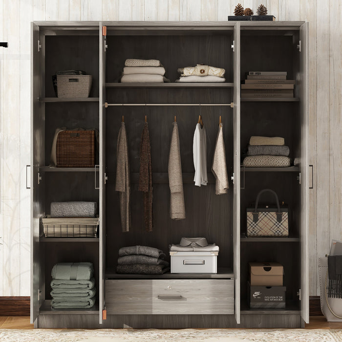 Armoire Christ En Bois De 59,2\" Avec 4 Portes, Tiroir Et Espace De Rangement Suspendu, Grise