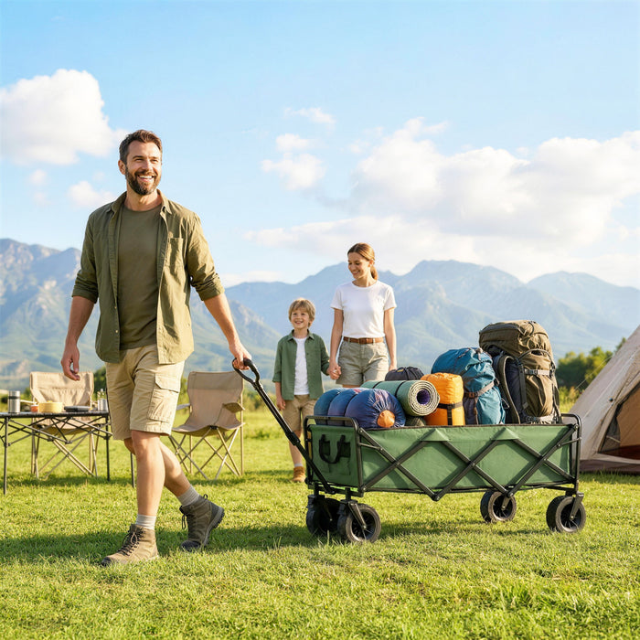Chariot de Jardin Pliable 130L avec Roues, Chariot Robuste, Vert
