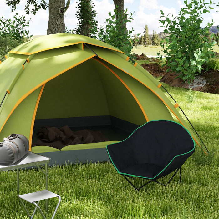 Outsunny Chaise de camping pliable rembourree avec sac de transport, poche de rangement et repose-pieds amovible pour exterieur, plage, pique-nique, randonnee, peche, voyage