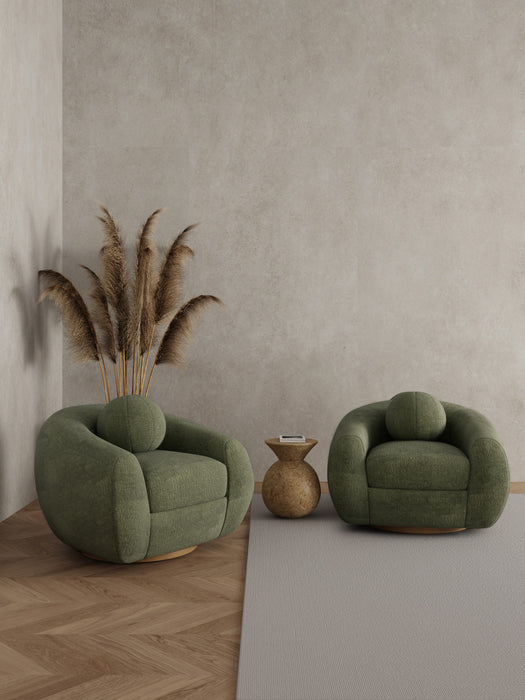 Fauteuil lounge Tribeca style mid-century en chenille vert olive - Lot de 2