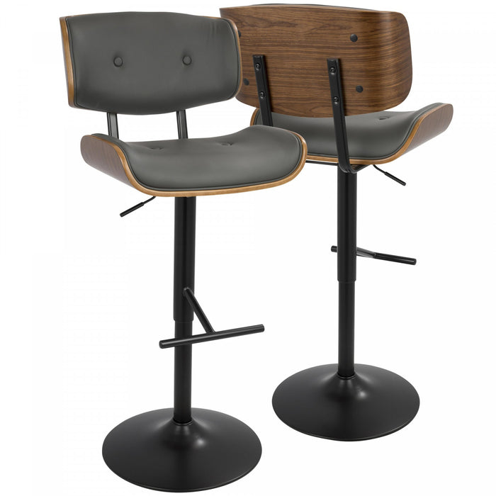 Tabouret bar réglable moderne du milieu du 20e siècle Lombardi en similicuir - noyer et gris