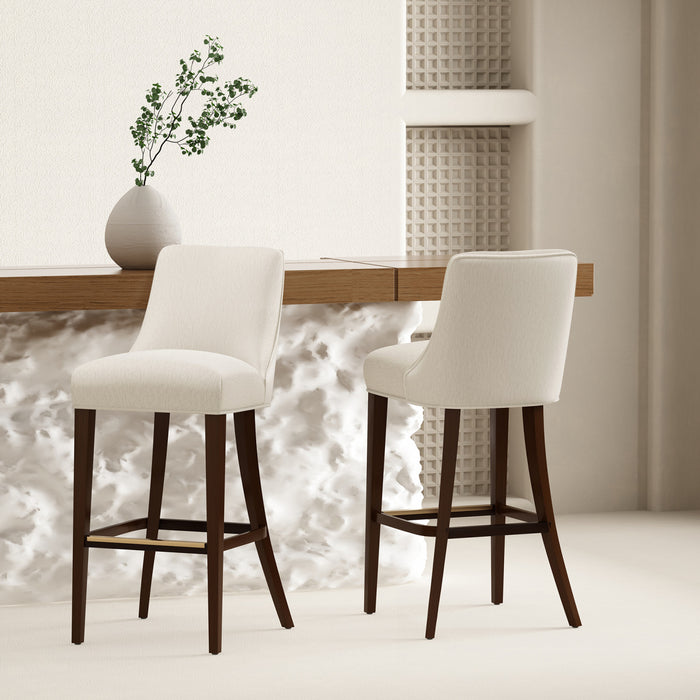Tabouret de bar moderne Beever en bois et tissu chenille creme - Lot de 2