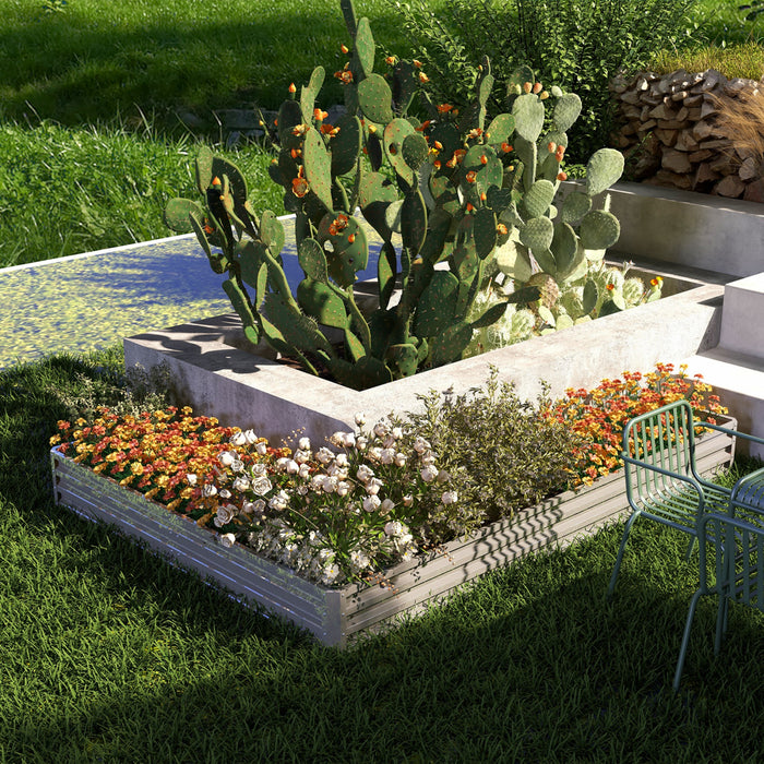 Outsunny Lit De Jardin Sureleve En Forme De L, 82\" X 109\" X 12'' Jardiniere En Acier Galvanise Avec Tiges Multi-renforcees Pour Legumes, Fleurs Et Herbes, Argente