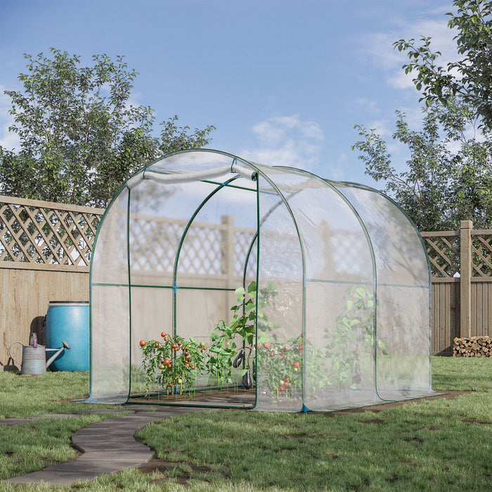 Outsunny 6,6 'x 8,2 'x 6,6 'dome Tunnel Serre Abri Jardin Maison Chaude Tente De Culture Avec Porte Enroulable, Transparent