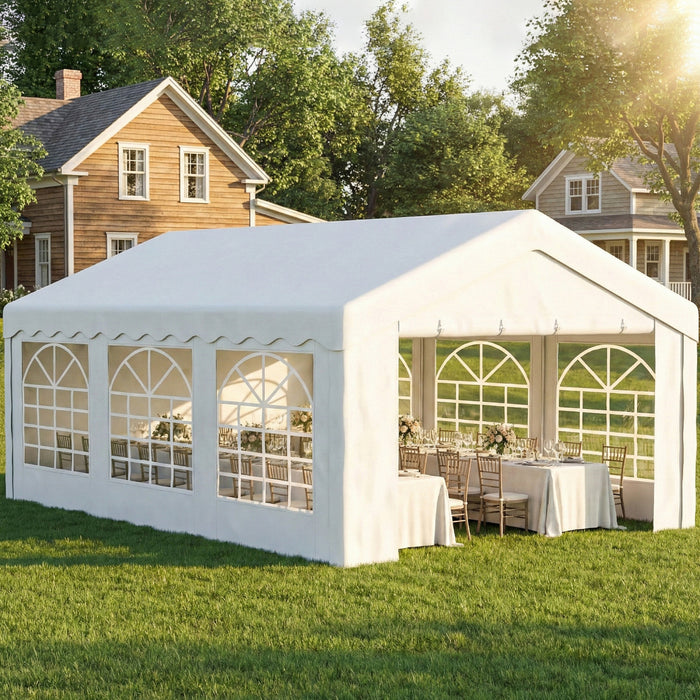 Outsunny 6 m x 4 m Tente de reception robuste, Auvent de garage, blanc\n
