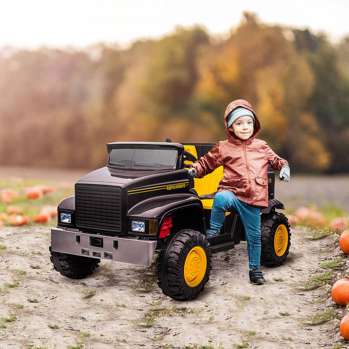 Aosom Tracteur A Deux Places Pour Enfants Avec Godet Detachable, 12v Avec Controle Parental, 2 Vitesses, Lumieres Musicales, Roues De Suspension, Pour 37-72 Mois, Noir