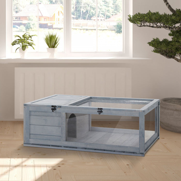 Pawhut Wood Tortoise House Interieur Exterieur Tortue Habitat Reptile Cage Pour Lezards, Geckos 35,75\" X 23,75\" X 12,5\"