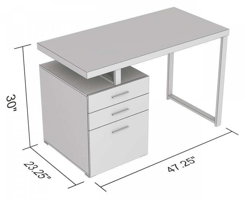 Bureau D’etude 47,25 Po Pour Bureau A Domicile Ou Salle De Jeux – Bois Gris Fonce Avec 3 Tiroirs Et Base En Metal Argente