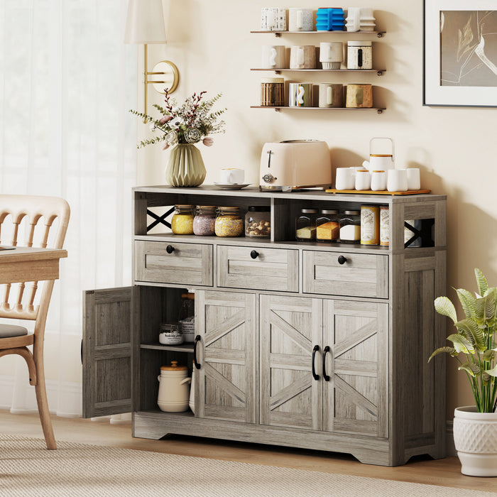 Buffet HOMCOM, Armoire de rangement avec 4 portes et 3 tiroirs, Gris