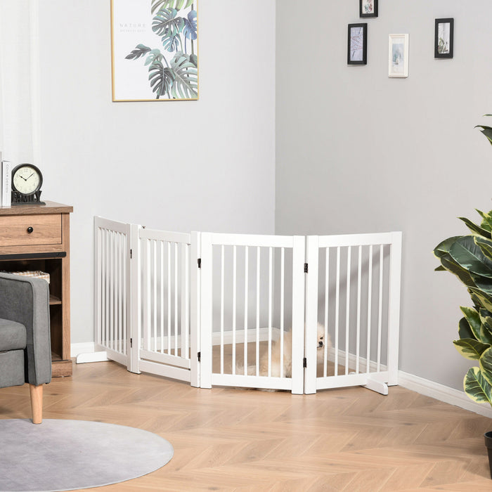 Pawhut Barriere Autoportante Pour Chien, 4 Panneaux De 36\" De Haut, Pliable Avec 2 Pieds De Support Pour Chiens De Taille Moyenne Et Grande, Pour Escalier, Porte, Couloir, Blanc