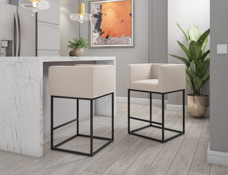 Tabouret de comptoir Embassy style milieu du siecle en metal et tissu creme - Lot de 3