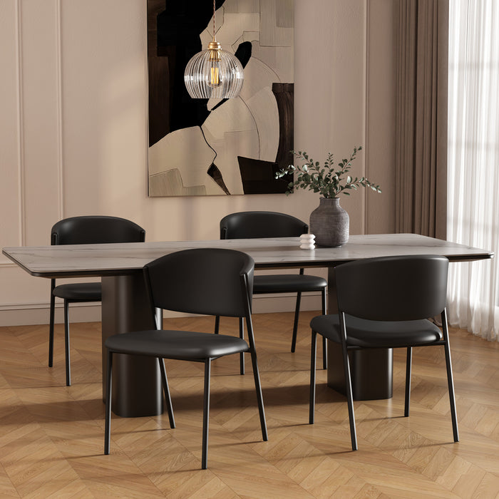 Chaise laterale contemporaine moderne Drift en cuir vegetalien et metal noir - Lot de 4