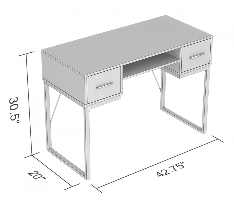 Bureau D’etude 42,5 Po Pour Bureau A Domicile Ou Salle De Jeux – Gris Fonce Avec 2 Tiroirs, 1 Etagere Et Base En Metal Noir