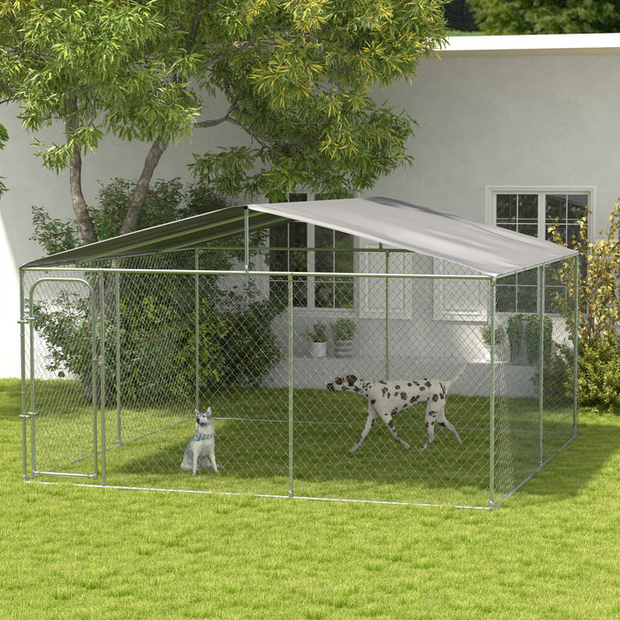 Pawhut Chenil D'exterieur Pour Chien Avec Auvent Etanche, Enclos Pour Chien Avec Maillon De Chaine Galvanise, Verrouillage Securise Pour Jardin Et Terrasse, 13' X 13' X 7,6'