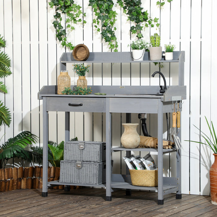 Outsunny Etabli de Rempotage Table de Travail de Jardin avec Tiroir