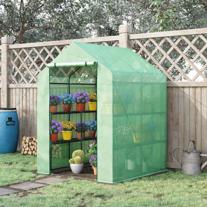 Outsunny 56\" X 54\" X 74\" Serre De Plantes Portable Jardin De Graines De Fleurs Maison Chaude 8 Etageres Exterieur Plante Croissance Maison Chaude Pe Couverture Vert