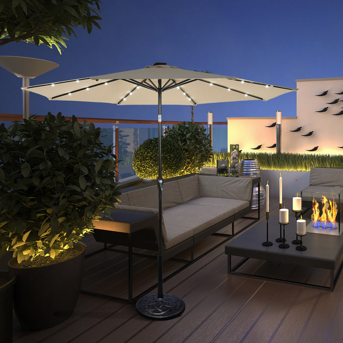 Costway Parasol de marche solaire LED de 10 pieds avec reglage d'inclinaison et manivelle, beige