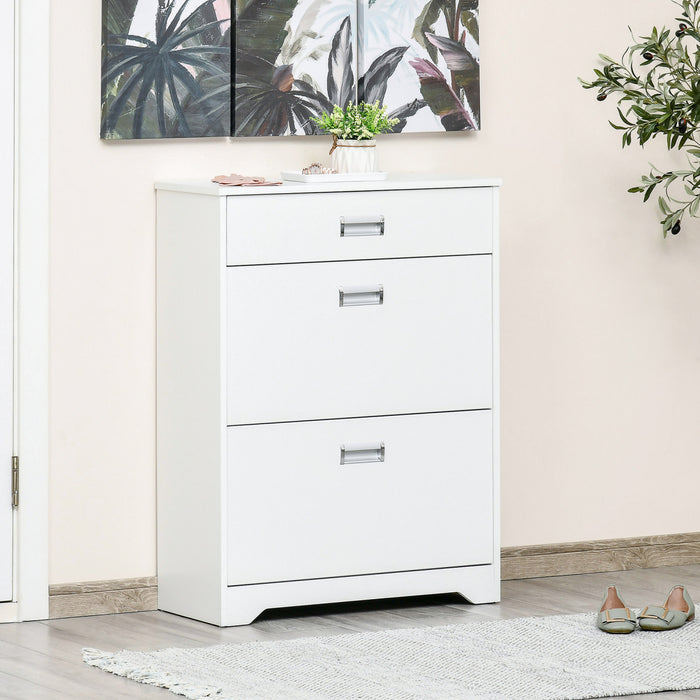 HOMCOM Meuble a Chaussures Moderne avec 3 Tiroirs pour 16 Paires, Blanc