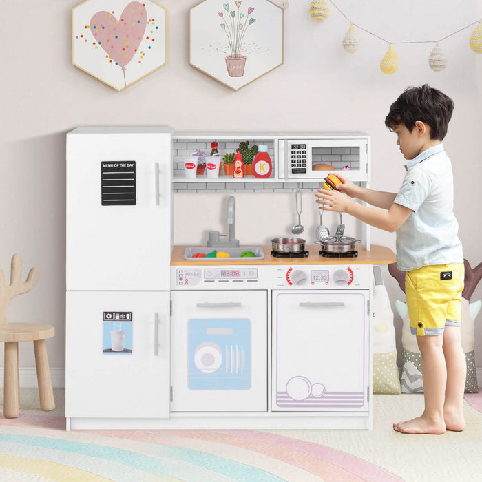 Costway Kids Kitchen Play Set Avec Cuisiniere Lave-vaisselle Four Micro-ondes Amovible