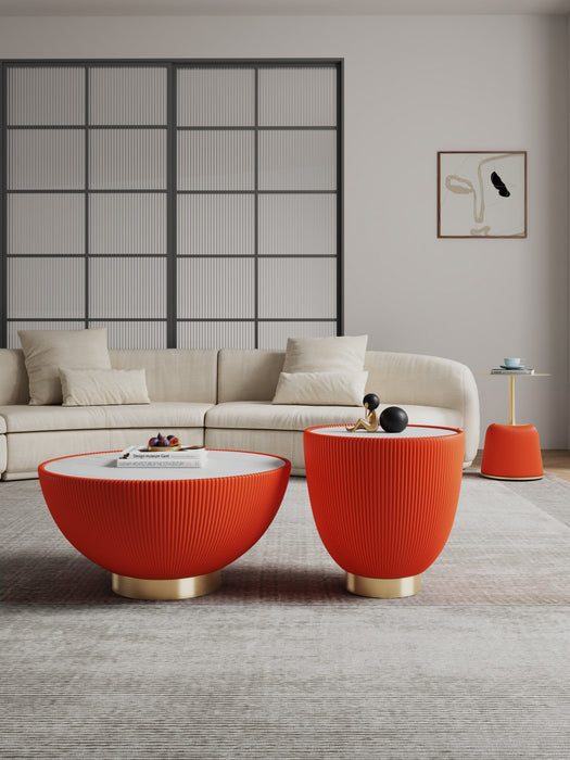 Ensemble moderne Anderson de 3 tables : table basse et tables d’appoint en orange