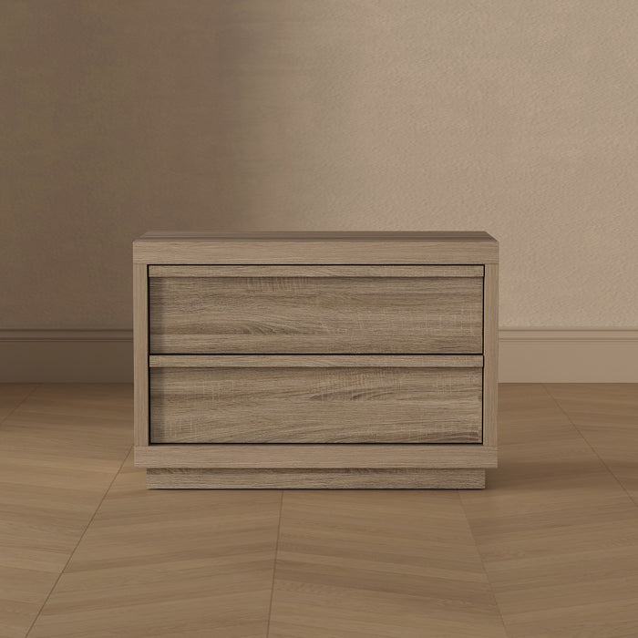 Table de nuit contemporaine Navis 32\" en chene naturel (2 tiroirs)