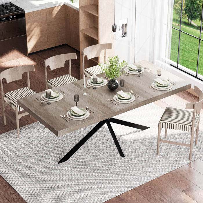 Ethan Table a manger rectangulaire extensible style retro avec rangement cache, gris