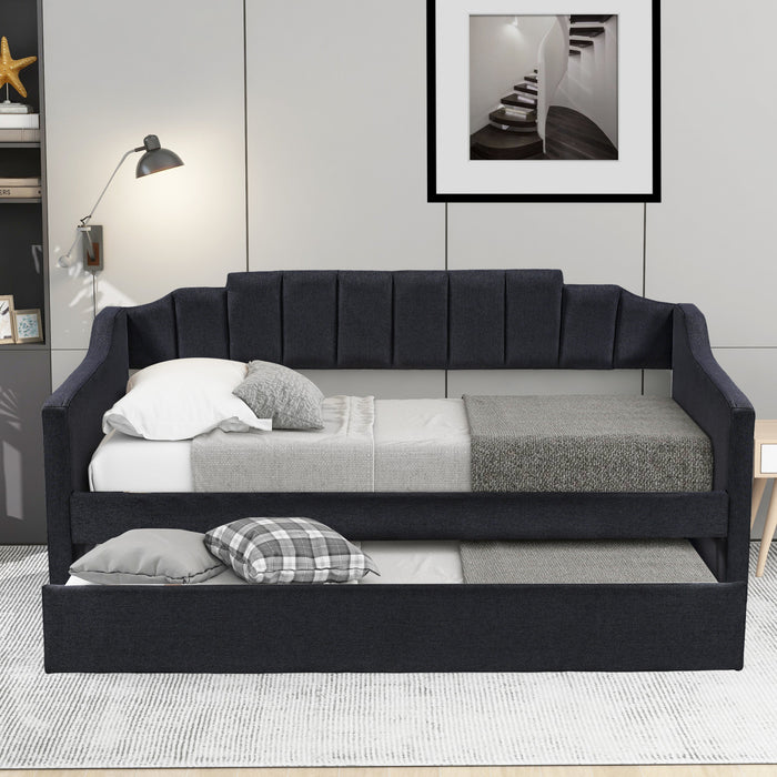 Phyllis – Lit De Jour Rembourre Avec Lit Gigogne, Format Simple, Noir