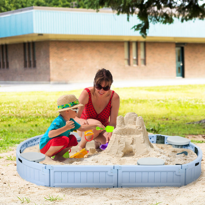 Bac A Sable Pour Enfants Avec Couvercle, Bac A Sable Pour L'exterieur Avec Siege D'angle, Assemblage Facile, Station De Jeu De Sable Pour L'arriere-cour, Le Jardin, Bleu Clair