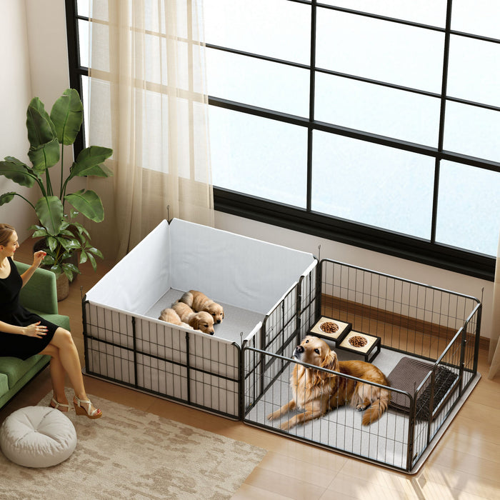 Pawhut Boite De Mise Bas Pour Chiens, Boite De Mise Bas A 7 Panneaux Convertible, Coussinets Lavables, Tissu Oxford 600d, Doubles Portes, Pour Chiens De Taille Moyenne Et Grande