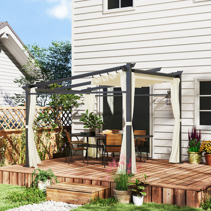 Outsunny Pergola Metallique Avec Toit Coulissant, Auvent De Pergola, Beige