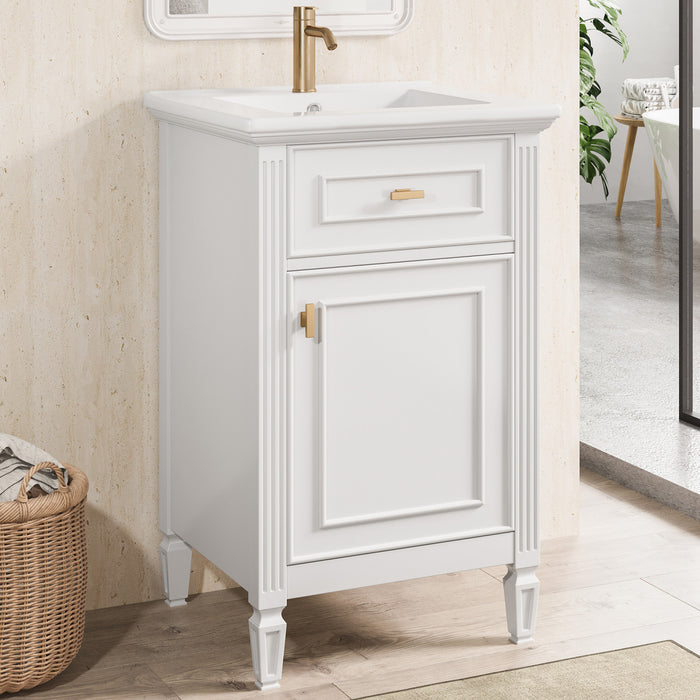 Jocelyn Meuble-lavabo de 20\" avec vasque en ceramique et structure en bois caoutchouc massif, Noir