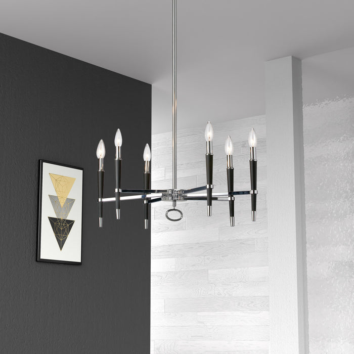 Lustre Langford de Dainolite avec fini chromé poli et 6 ampoules