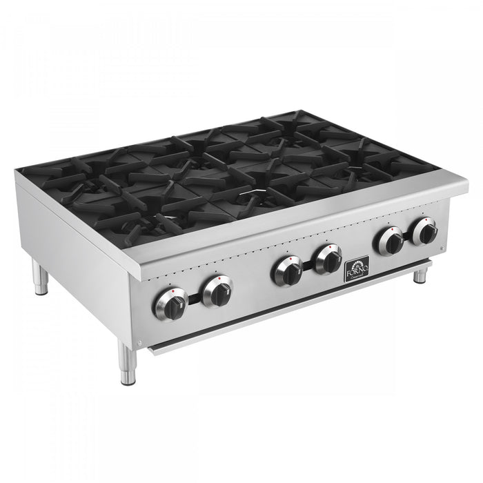 Plaque de cuisson a gaz Commerciale de 36 po avec 6 bruleurs, 156 000 BTU, acier inoxydable – FCMHP0079-36