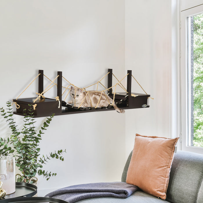 Pawhut Arbre A Chat Mural, Meuble Mural Pour Chat En Forme De Pont, Centre D'activite Pour Chatons, Cafe