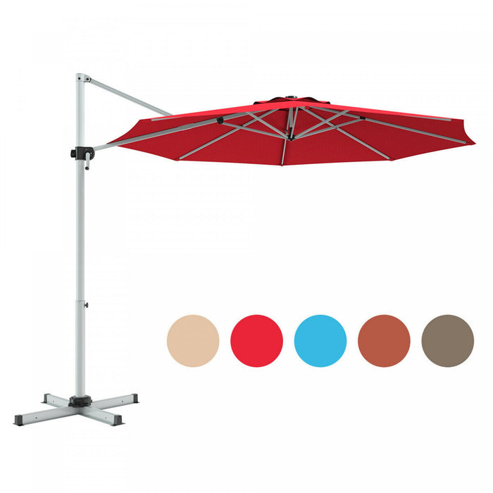 Costway Parasol deporte pour patio de 11 pieds, rotation a 360 degres, inclinaison en aluminium, rouge