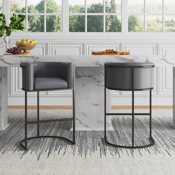 Tabouret de comptoir moderne du milieu du siecle en metal et tissu gris Cosmopolitan - Lot de 2