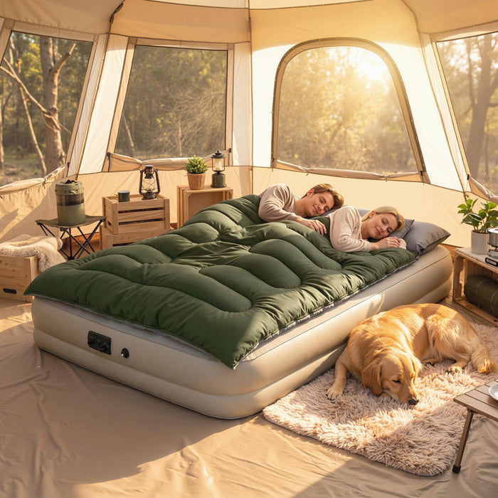 Outsunny Sac de Couchage Double, Taille Queen pour 2 Personnes, Vert