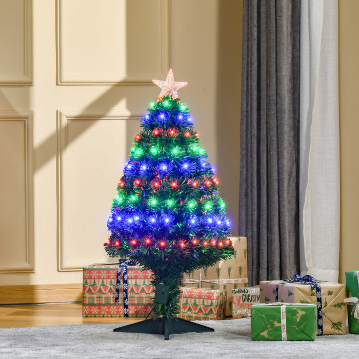Homcom Sapin De Noel Artificiel A Fibre Optique Pre-illumine De 0.9 M Avec 90 Lumieres Led Et Pointes De Branches