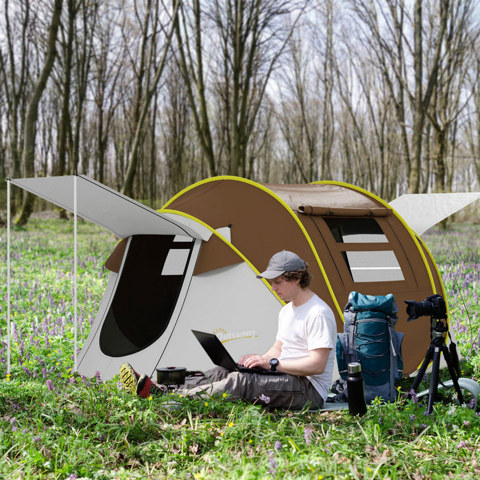 Outsunny Tente De Camping Avec 2 Porches, Etanche 3 000 Mm, Marron