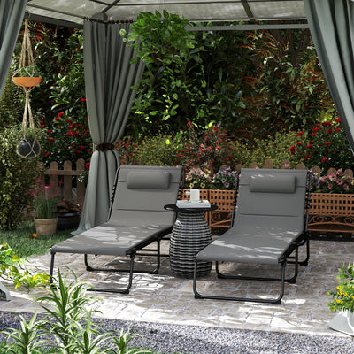 Outsunny Folding Lounge Chair Set Of 2, Reclining Tanning Chair Light Grey