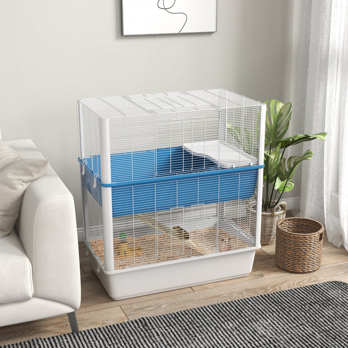 Pawhut Grande Cage Pour Hamster Avec Accessoires, Cage Pour Rats, Gerbille Avec Fond Amovible, Rampes, Plateforme, Bol De Nourriture, Bouteille D'eau, 31\" X 18\" X 35\"